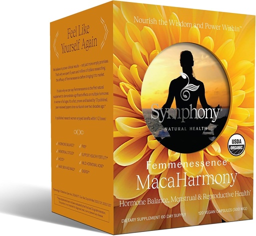 [BRSWIZAAAAMRAELC] Femmenessence MacaHarmony – cientificamente comprovada para apoiar o equilíbrio hormonal para as mulheres, ciclo menstrual regular, PMS, Acne, pele saudável, fertilidade, cápsulas naturais orgânicas de Maca (120)