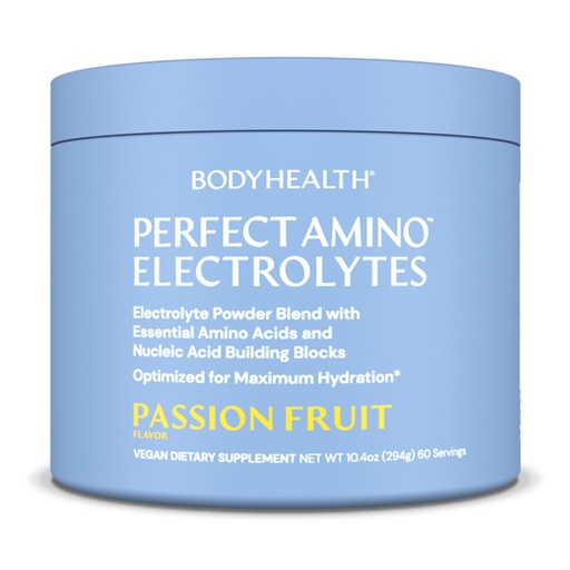 [BRSRAZAZBEDR4HTB] BodyHealth PerfectAmino Electrolytes Powder No Sugar, Hydration Fasting Keto Zero Sugar Electrolytes Drink Mix with Trace Minerals - Passion Fruit - 60 Servings