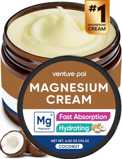 [BRSRAFQKAB5AGDLG] Venture Pal Topical Magnesium Cream, Fast-Absorbing Magnesium Moisturizing Lotion with Coconut Oil, Shea Butter & Hyaluronic Acid, Suitable for Kids