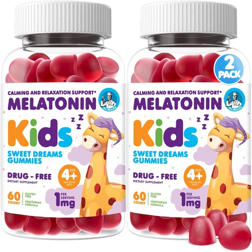 [BRSW2HQBCIPQYGQU] دكتور MORITZ Melatonin for Kids, Vegan sleep Aid supplements with Low Sugar, Adult and Kids Melatonin Gummies with Strawberry Flavor, for Ages 4+, 60 count