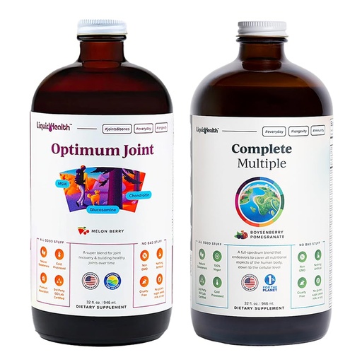 [BRSRAGILOF5QE33X] LIQUIDHEALTH Optimum Joint Glucosamine Chondroitin Supplement & Complete Multiple Daily Multivitamin Bundle for Men & Women - Immune Support, Bone Joint Health, Whole Foods - USA Made, Vegan, Non-GMO