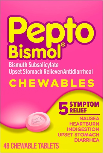 [BRSWIZQIDEJRADQ3] ナセア、ハートバーン、消化不良、アップセットの胃およびDiarrheaのためのPepto BismolのChewableタブレット - 5つの症状の速い救助、元の味、48のct