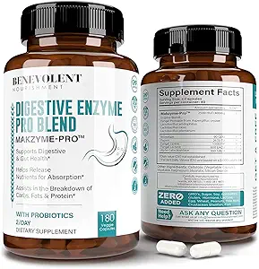 [BRSWY23QCICWEEQ3] High Fiber Digestive Enzymes Supplement - 180 Capsules, Proprietary 2500HUT Makzyme-Pro Blend Probiotics Plus Papaya, Bromelain, Multi Natural Extracts for Healthy Digestion & Bloating Reduction