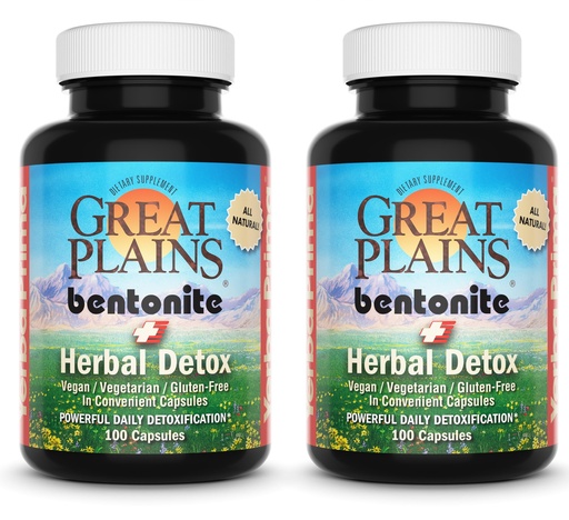 [BRSWG2YNPIFROYA3] Yerba Prima Great Plains Bentonite Clay Caps Plus Herbal Detox (Pack of 2) - Food Grade - Liver & Colon Cleanse Supplement Capsules