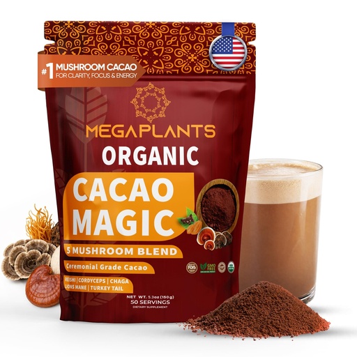 [BRSW2HAYCV7RQD3V] MegaPlants Cacao Magic | Superfood 5 Mushroom Blend | Lions Mane, Reishi, Chaga, Cordyceps, Turkey Tail | Smoothie, Hot Chocolate, Coffee Alternative