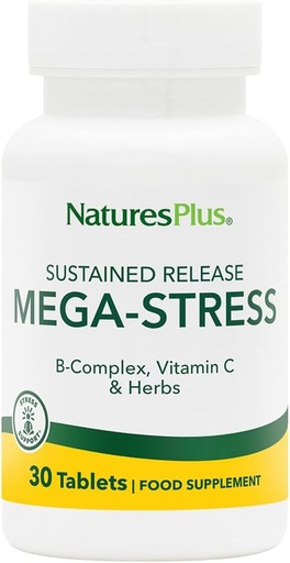 [BRSWIYT3PMCAK2L2] Natures Plus Mega Complex, Sustained Release - 30 Vegetarian Tablets - B Complex, Vitamin C Supplement, Chamomile & Herbs - Gluten-Free - 30 Servings