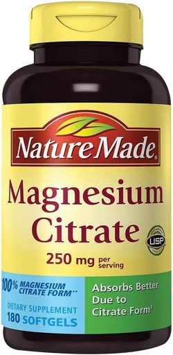 [BRSWGAD4O5YB6FIY] Nature Made Magnesium Citrate 250 mg Dietary Supplement (Netcount 180 Soft Gels), 180Count