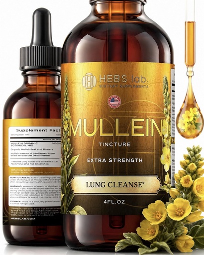 [BRSW2AABAABRUHT7] Mullein Leaf Extract for Lung Cleanse and Health - Mullein Drops Made in USA - Lung Support Supplement - Herbal Respiratory Support - Mullein Extract Tincture 4 Fl Oz