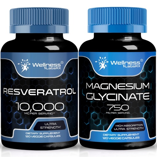 [BRSRAAYFA55QIEQY] WELLNESS LABSRX Resveratrol Capsules 10000 - Magnesium Glycinate Capsules | Bundle