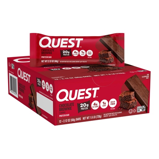 [BRSWIZ36CEPAOA34] Quest Nutrition Chocolate Brownie Protein Bar, 20g Protein, 1g Sugar, 4g Net Carb, High Fiber, Gluten Free, Gluten Free, 12 Count