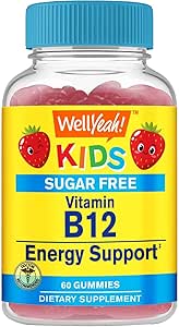 [BRSROBTQO4BBA2TD] WellYeah Kid's Vitamin B12 1000mcg Sugar Free Gummies | Dietary Supplement | for Energy and Metabolism Support | Strawberry Flavor | 60 Count