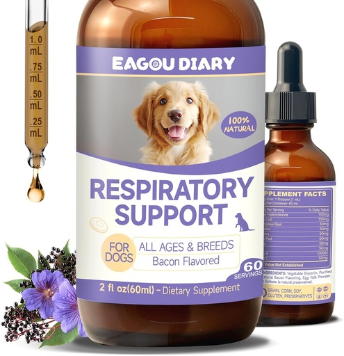 [BRSRAHQODICBUA3J] EagouDiary Dog Cough Treatment,Liquid Kennel Cough Treatment with Lysine, Mullein, Vitamiineja,Luonnollinen täydennys koiran hengitys, aivastus, kuiva, märkä & Barky Relief (60mL/2 Fl Oz)