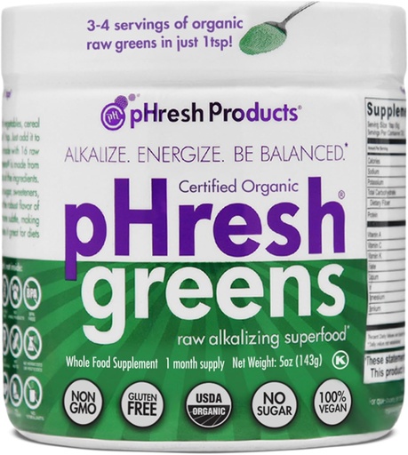 [BRSWIEAOCUBA4ET2] pHresh Greens Raw Alkalizing Superfood Greens Powder - 1 Month Supply | Gluten-Free | Natural Enzymes | Raw Nutrients | Approved for Intermittent Fasting and Keto Diets | 5 Ounces