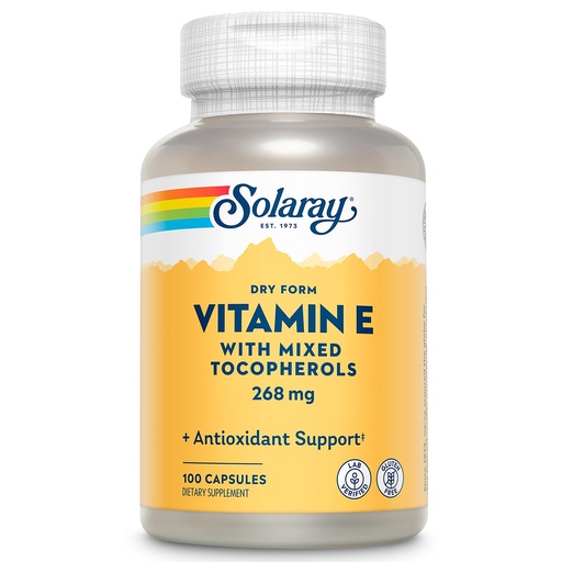 [BRSWIYT3OMAQ4DLO] SOLARAY Vitamin E 400 IU (268mg), Dry Form - Natural Source, Mixed Tocopherols Vitamin E - Antioxidant Supplement, PMS and Menopause Support - 60-Day Guarantee, Lab Verified - 100 Serv, 100 Capsules