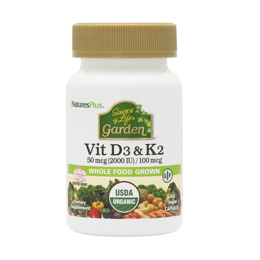[BRSW2AQ2C4NRO3QZ] NaturesPlus Source of Life Garden Vitamin D3 & K2 - 60 Capsules - Immune System and Bone Support - USDA Certified Organic, Vegan, Gluten Free - 60 Servings
