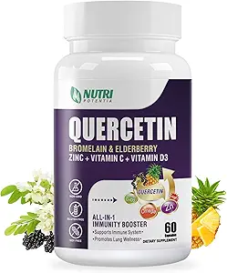 [BRSROAYQPIDWAC37] Quercetin with Bromelain, Quercetin 500mg Capsules, Vitamin C & D3, Zinc and Elderberry - Advanced Lung Immune and Respiratory Support Supplement - 60 Capsules