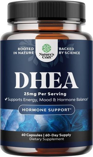 DHEA Supplement for Women and Men - Pure DHEA 25mg hormona-balantzeko, Mood Stability, Brain Funtzioa, Immune Sistema, Energia eta antzutasuna hobetzen ditu - Helduentzako Dehydroepiandrosterone kapsulak - 60 Ct