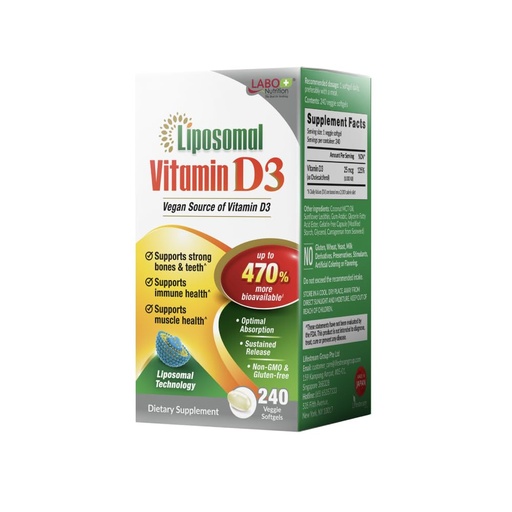 [BRSROCD2OUFGC23O] LABO Nutrition Liposomal Vitamin D3, High Potency Vegan-Sourced for Optimal Absorption, Sustained Release, 470% Bioavailable, Boost Immunity, Bone & Brain Health, 240 Days Supply, Non-GMO, Gluten Free