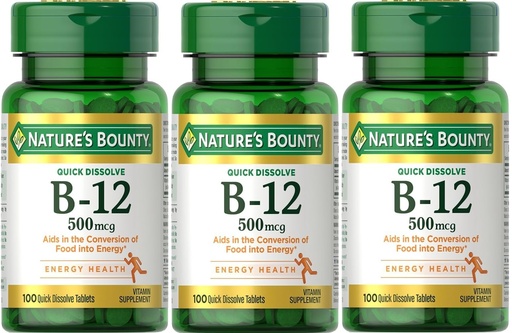 [BRSWIBACBEHQK2AV] Nature's Bounty B-12 Quick Dissolve Tablets 500 Mcg, 300 Tablets (3 X 100 Count Bottles)