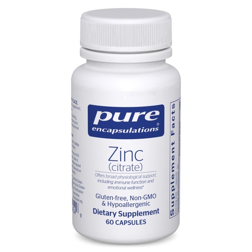 [BRSWIZQMBYFAC2TM] Pure Encapsulations Zinc (Citrate) - for Immune System, Tissue Development & Metabolism* - Mineral Supplement with Enzymes - Highly Absorbable Zinc - Vegan & Non-GMO - 60 Capsules