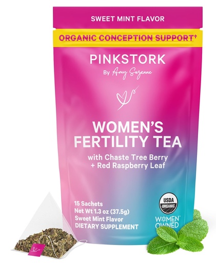 [BRSWGZT7C57Q2ADP] Pink Stork Organic Fertility Tea for Women | Women's Fertility Support Tea with Chaste Tree Berry (Vitex) + Red Raspberry Leaf | Hormone Balance Herbal Tea, Caffeine Free Sweet Mint, 15 Sachets
