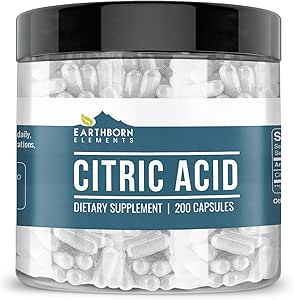 [BRSWYCANCEFQO3A6] Earthborn Elements Citric Acid 200 Capsules, Pure & Undiluted, No Additives