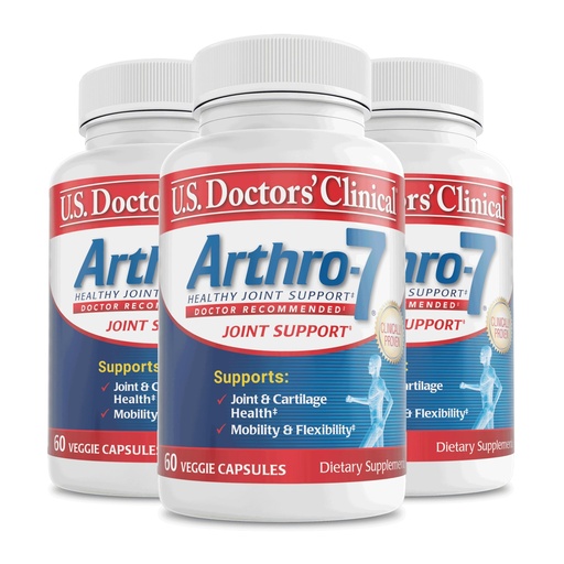 [BRSWY2Q2DEPQMD3L] U.S. Doctors’ Clinical Arthro-7 - Clinically Proven Joint Support Complex with Turmeric, Collagen, Bromelain for Flexibility, Mobility, & Strong Cartilage - 180 Capsules(3 Bottles) - 45/90-Day Supply