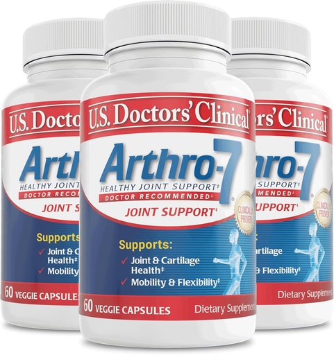[BRSWY2Q2DEPQMD3L] U.S. Doctors’ Clinical Arthro-7 - Complejo de Apoyo Conjunto Probado Clínicamente con Turmeric, Collagen, Bromelain para Flexibilidad, Movilidad, & Strong Cartilage - 180 Capsules(3 Botellas) - 45/90-Day Supply