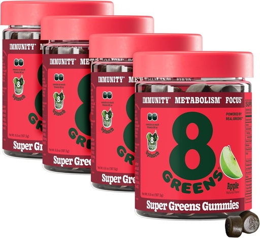[BRSRMBIYOEJRA2QZ] 8Greens Supergreens Gummies | Super Greens Powder Superfood Gummy for Metabolism, Immunity & Focus, Digestive Health Enzymes, Organic: Chlorella, Spirulina, Aloe Vera, Apple Flavor, 200 Count