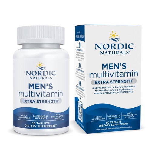 [BRSROEAHCEDRUCD4] Nordic Naturals Men’s Multivitamin Extra Strength - Bone, Energy, & Blood-Vessel Support - Immunity Supplement - 20 Essential Nutrients - 60 Tablets - 30 Servings