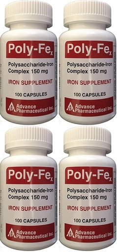 [BRSWICY6OUBRS2Y5] Polysaccharide Iron Complex 150 mg Capsules Iron Supplement 100 Capsules per Bottle Pack of 4 Total 400 Capsules