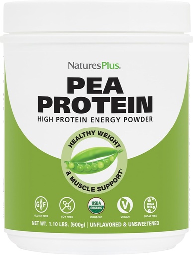 [BRSWKEABCV7WCETC] Natures Plus Organic Pea Protein - 1.1 lbs, Vegan Drink Powder - High Energy Protein Powder, Hunger Suppressant, Muscle Builder, Promotes Heart Health - Non-GMO, Vegetarian, Gluten-Free - 25 Servings