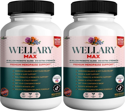 [BRSRABATCJ5Q2ALO] Wellary Max Menopause Support Supplement, 40 Billion CFU Probiotic Blend, 90 Capsules (2)