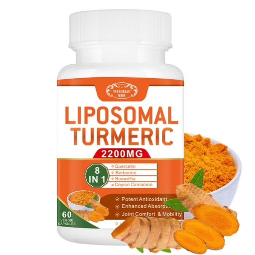 [BRSRAZYKAQOQYCTZ] 2200mg Liposomal Turmeric Curcumin Supplement with Black Pepper & Ginger Enhanced Absorption - 95% Curcumin Extract for Joint Support 60 Capsules