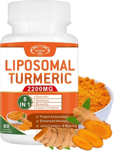 [BRSRAZYKAQOQYCTZ] 2200mg Liposomal gurkemeje Curcumin Supplement med sort peber & Ginger Forbedret Absorption - 95% Curcumin ekstrakt til fælles støtte 60 kapsler