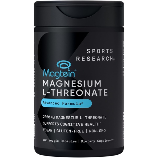 [BRSROFQZOBYGYGQ3] Sports Research® Magnesium L-Threonate Capsules 2000mg - High-Absorption Magtein® for Enhanced Brain Health, Memory, Focus & Restful Sleep Support - Vegan · Non-GMO · Gluten Free - 180 Count