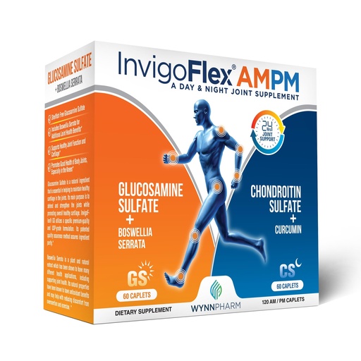 [BRSWGZT3AUCGCCTV] INVIGOFLEX® AMPM - Glucosamine & Chondroitin Sulfate - Turmeric Curcumin - Boswellia Serrata (Non GMO) for Knees, Hands, Back and Hip 24 - Hour Premium Joint Supplement