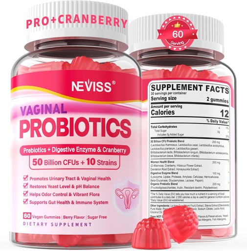 [BRSROZD5BFYQE2YY] Probiotici vaginali Gummies for Women PH Balance, Odor Control with Prebiotics, Cranberry, D-Mannose, promuove Feminine sana flora vaginale, Tratto urinario, lievito, supporto digestivo, senza zucchero, 120Ct