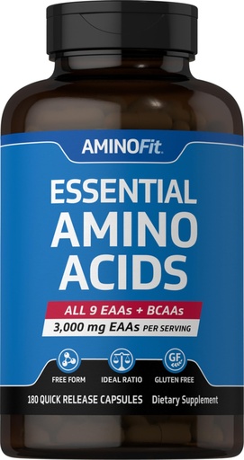 [BRSROBQCCV7B63A3] Piping Rock Essential Amino Acids Supplement | 3000mg | 180 Capsules | Complex Blend for Men and Women | EAA and BCAA | Non-GMO, Gluten Free | by Fitness Labs