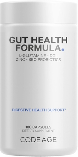 [BRSWGGDYDJYR4YAV] Codeage Gut Health Supplements Vegan Formula - L Glutamin, Cink, Turčija Tail Gobe Powder, Tonic Gobe, Maitake, Micro Alge, Mineral, Licorice Root DGL - Probiotiki, Prebiotiki - 180 Kapsule