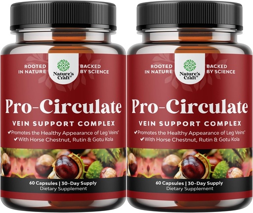 [BRSROHA6A4CA43Y3] Vein Support Supplements Leg and Veins - Full Body Circulation Supplement for Spider & Varicose Veins and Improved Flow with Horse Chestnut Extract & Flavonoids - Vegan Non-GMO Mini Caps (2 Month)