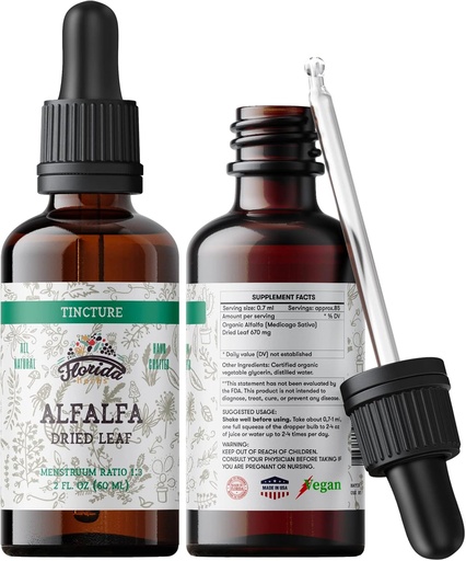 [BRSWGFAFBAMWE3T6] Alfalfa Tincture, Organic Alfalfa Extract (Medicago Sativa) Suszony Liść, Antyoksydant Extract for Immune Support, Non-GMO in Cold- Pressed Organic Vegetable Glycerin 2 oz, 670 mg