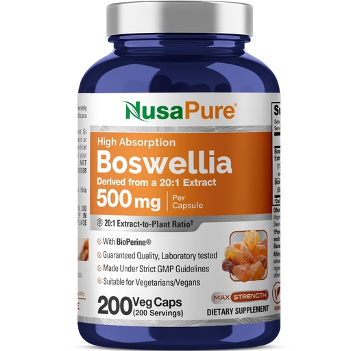 [BRSROGQHOEBQAGT2] NusaPure Boswellia Serrata, 500 mg, 200 Veg Capsules (Non-GMO, Vegan)