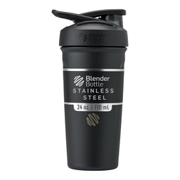 BlenderBottle Sport Flip Stainless Steel Shaker Bottle 24 oz Black | BPA Free Material