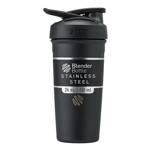 [BRSWYZQZCUMBGEI4] BlenderBottle Sport Flip Stainless Steel Shaker Bottle 24 oz Black | BPA Free Material