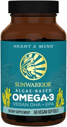 [BRSWGHT2AV7WGHLP] Sunwarrior Vegan Omega 3 DHA & EPA Supplement Algal Oil Preferred Alternative to Fish Oil Supports Brain Eye Joint & Heart Health (60 Count)