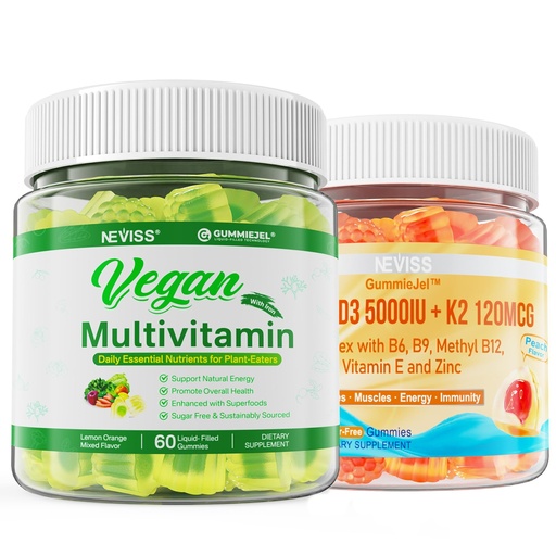 [BRSRAHAEAQAWY2AU] NEVISS Vitamin D3 5000IU + K2 (MK-7) 120mcg with Vegan Multivitamin for Women Men with Iron, Vitamin B12, A, D3, K2, Algae Omega 3, Magnesium, Zinc
