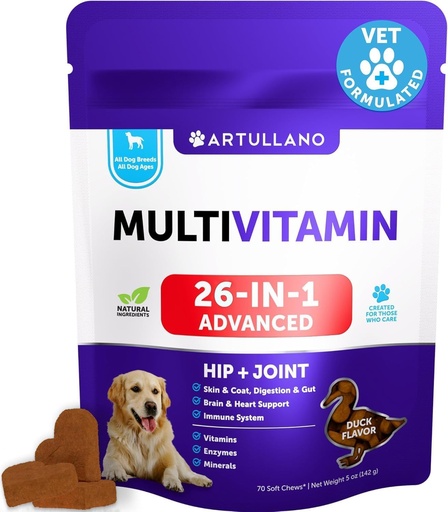 [BRSROHA2BF5ROYDG] 26 in 1 Dog Multivitamin with Glucosamine - Chewable Dog Vitamins and Supplements - Senior & Puppy Multivitamin Chews for Pet Hip & Joint Support, Immunity, Mobility, Skin, Digestion - 70 Soft Treats