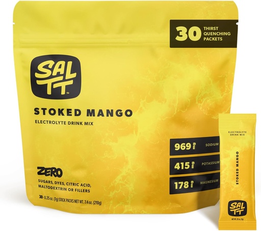[BRSROAY3AUIBMYLB] SALTT Electrolytes Powder Flavored Drink Mix - Stoked Mango - 30 Hydration Packets - Magnesium, Potassium, Sodium, Trace Minerals - Zero Sugar & Gluten Free - Travel Essentials