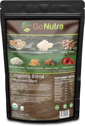 [BRSWYHD2PIPQIELP] Go Nutra - Organic 7 Mushroom Supplement, Longevity Mushroom Powder with Lion’s Mane, Chaga, Shiitake, Maitake, Reishi, Tremella, and Cordyceps Mushroom, Non-GMO, Gluten-Free, Vegan, 8 oz